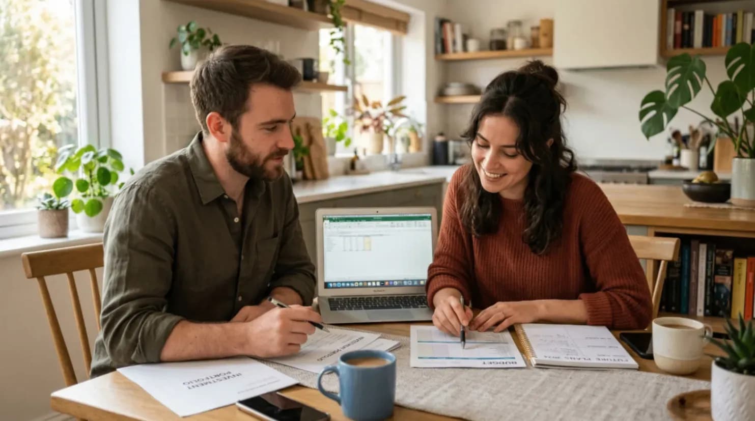 Young couple at a table planning