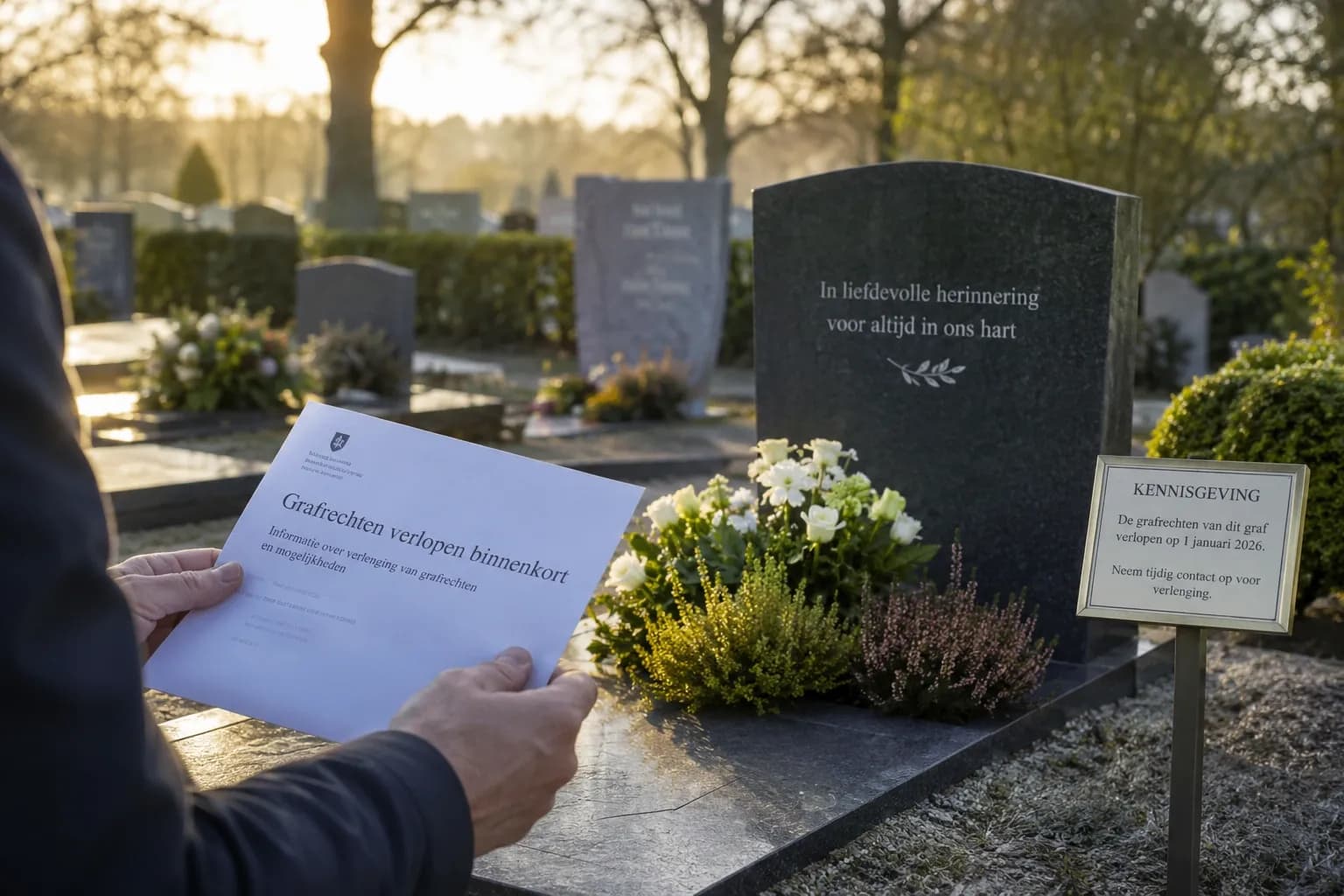 Een brief met aankondiging graf ruimen