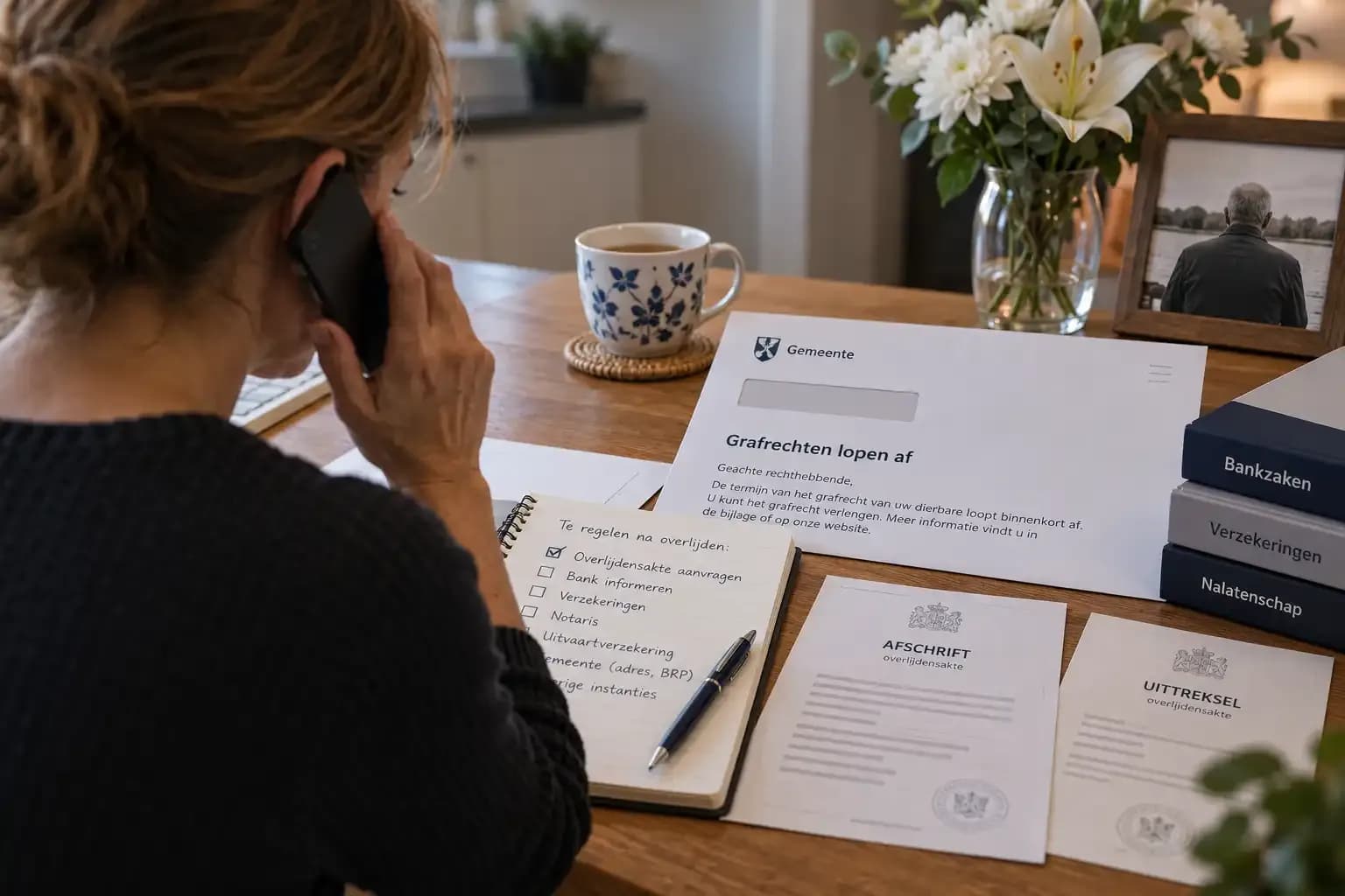 Aan het bellen om een overlijdensakte aan te vragen