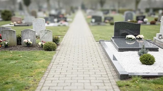 Een weg op de begraafplaats met particuliere en algemene graven