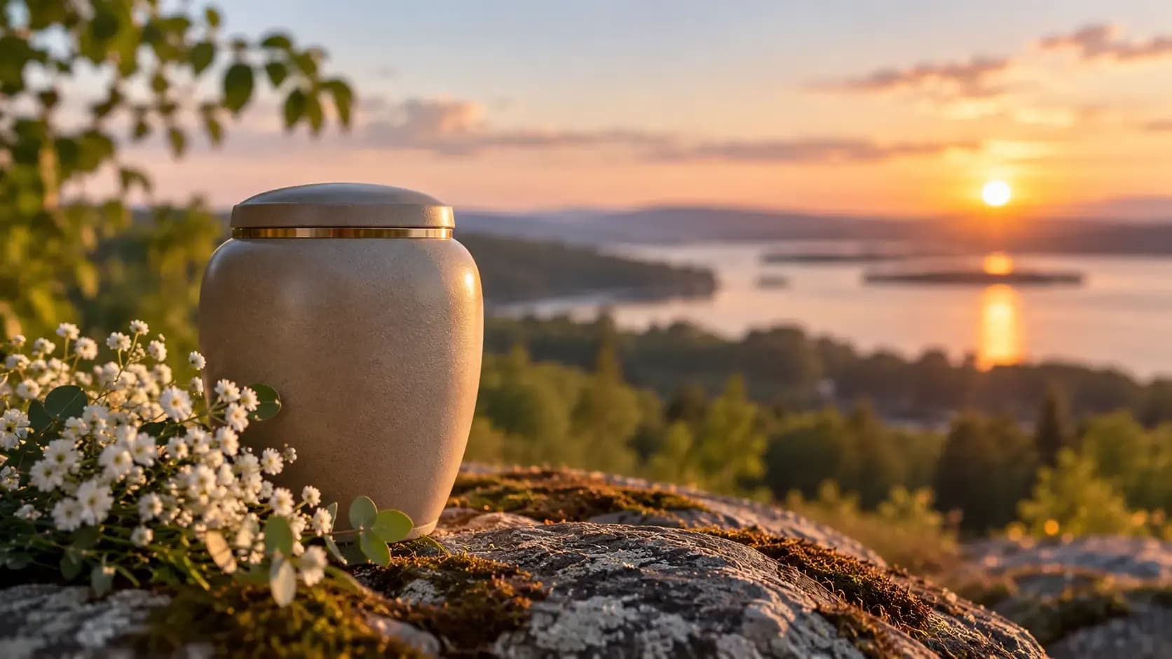 Urn en afscheid bij zonsondergang